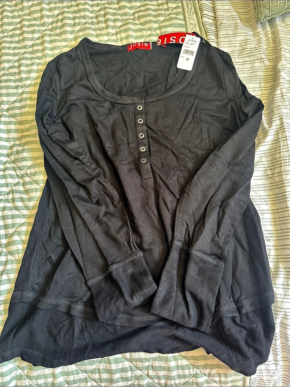 Josie Fireside Henley Long Sleeve Top in Black Medium
